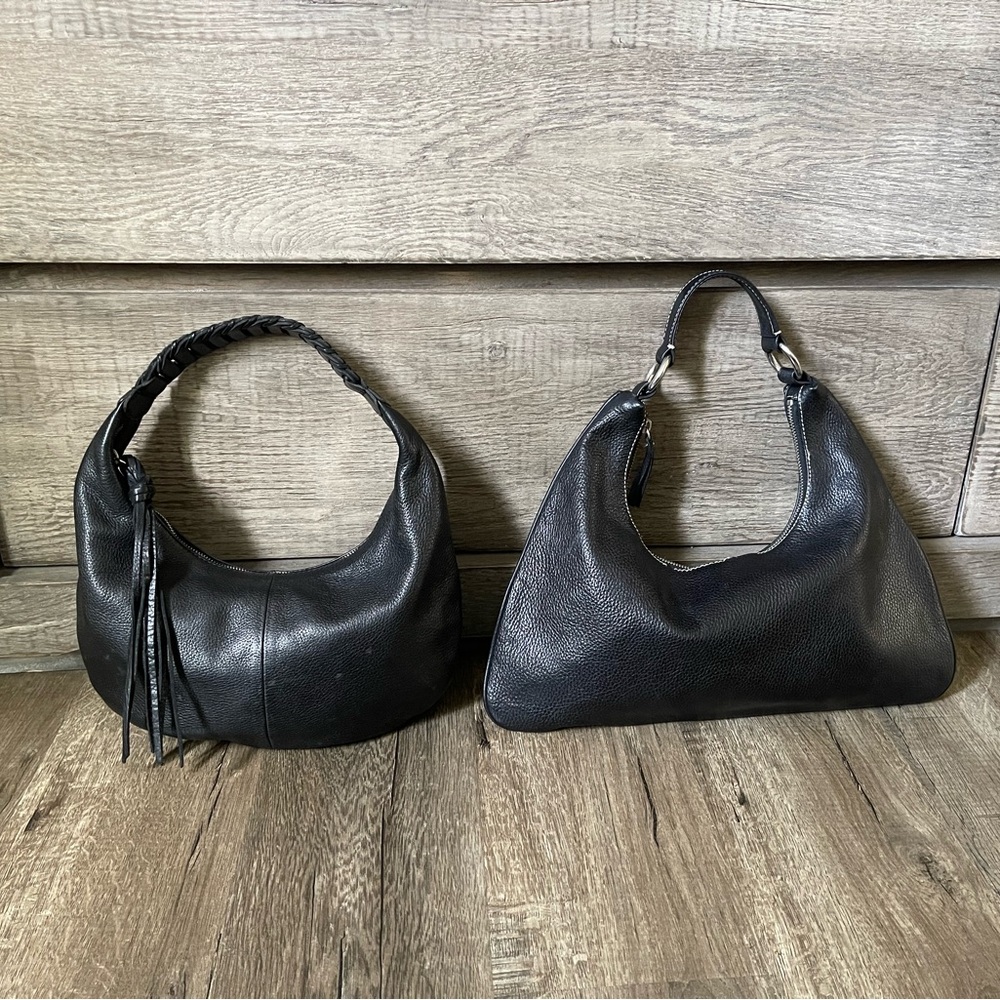 Banana Republic Black Leather Handbag Round Crescent Moon Hobo Bag Shoulder Mini